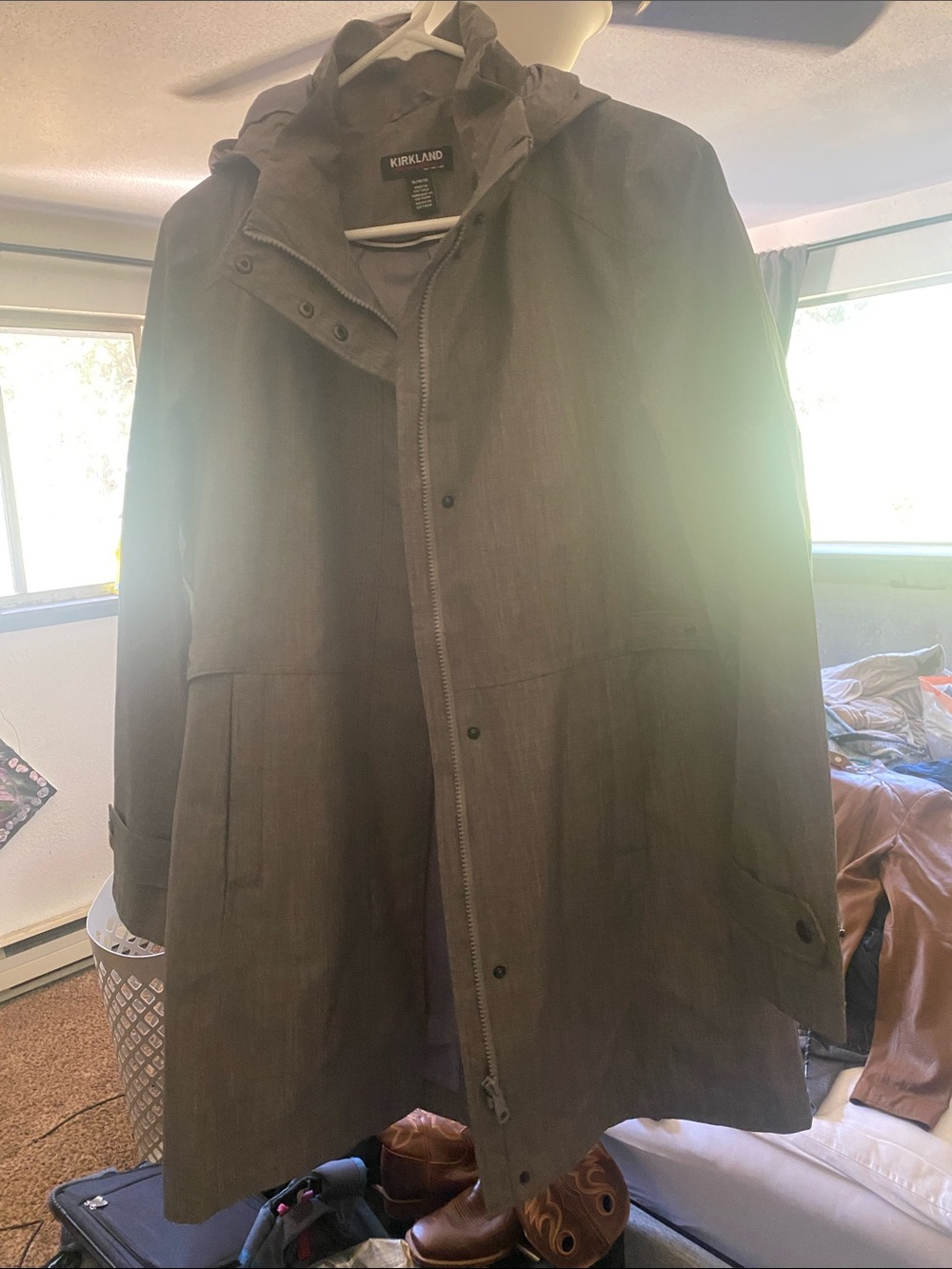 Kirkland Signature Women’s Hooded Raincoat in Dark Gray